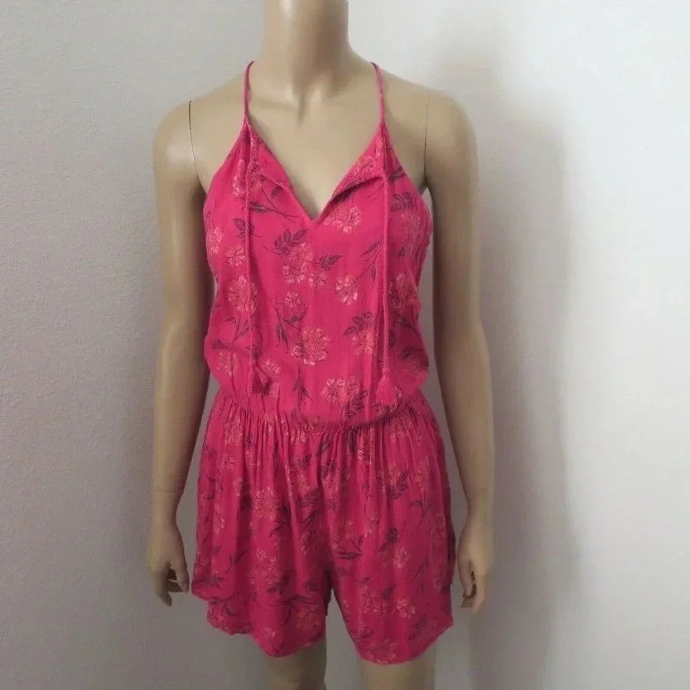 Hollister Womens Floral Romper Size XS Pink Tassel